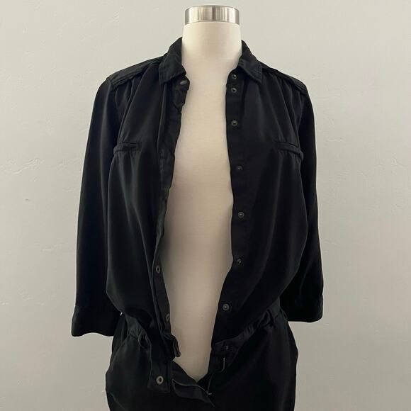 Etienne Marcel Military Utility Shirt Dress 3/4 Sleeve Mini Pockets Black Small - Picture 5 of 11